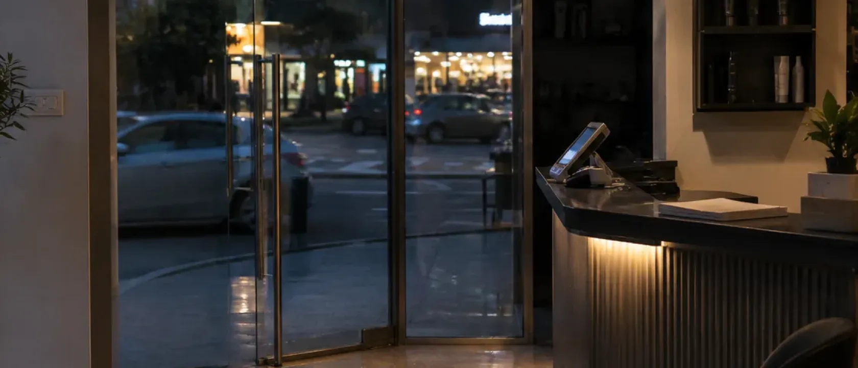 Empty modern storefront at dusk — the cost of being invisible online